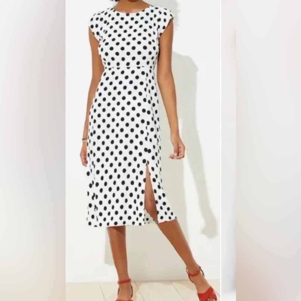 NWT LOFT Black and White Polka Dot Midi Dress